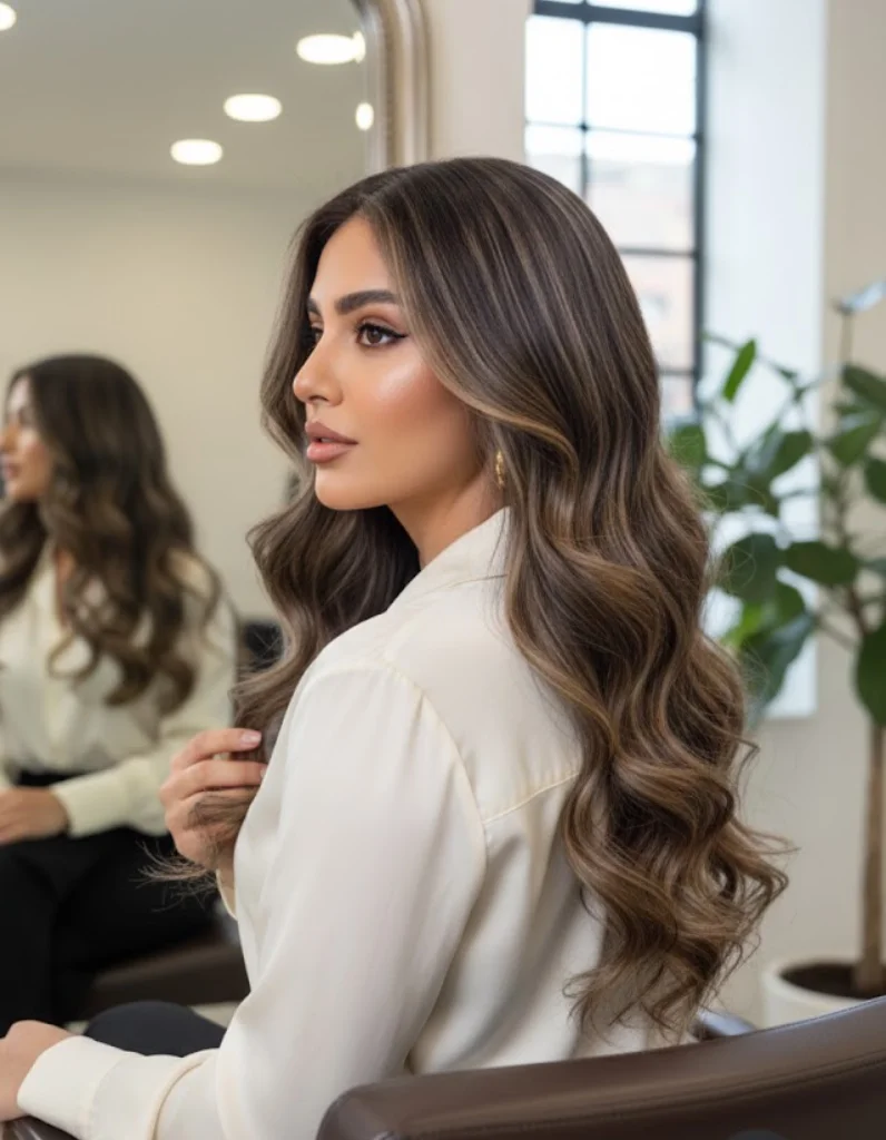 باروكة شعر طبيعي بني شوكولاتة مع هايلايت - جذور طبيعية  طول 20 انش وكثافة دبل