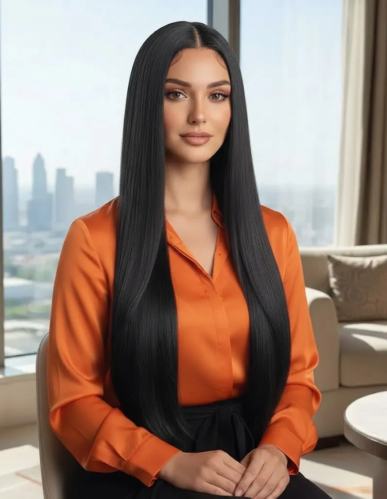 باروكه شعر طبيعي أسود فاحم داكن، انسيابية كثيفة وأنيقة، 22 انش كثافة عالية
