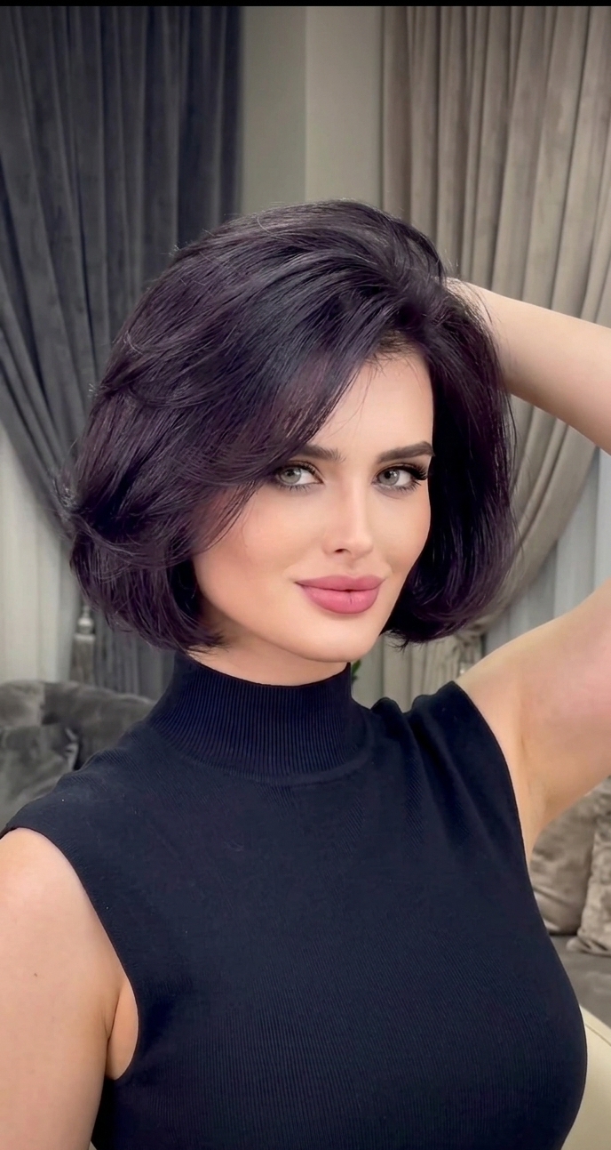 باروكة شعر طبيعي بقصة البوب اسود عميق الطول 12 انش كثافة عالية