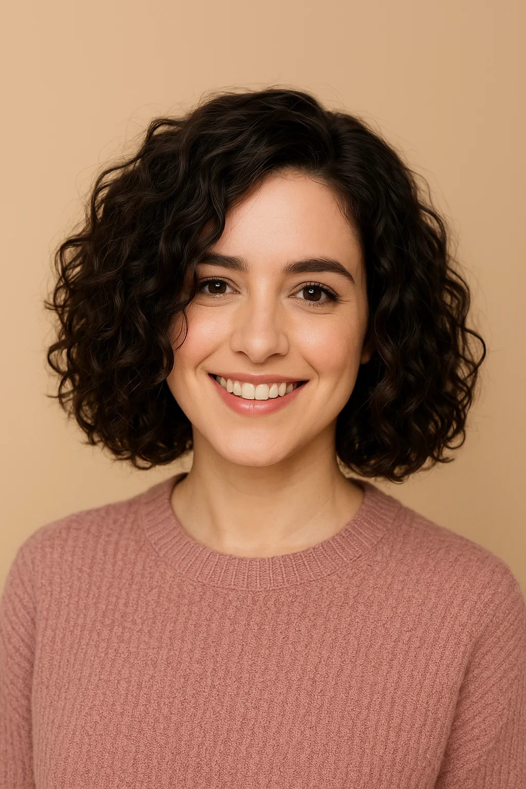 باروكة شعر طبيعي كيرلي بني داكن، قصيرة ، طول 10 إنش، كثافة طبيعية