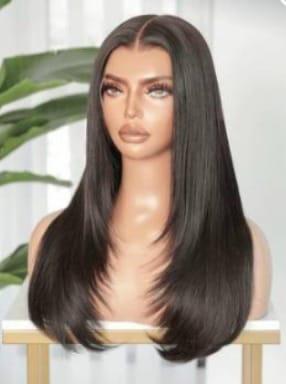 Silky dark black Natural human hair wig, HD lace, 14-inch length, and high density